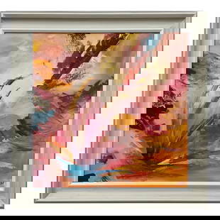 Pink Orange Red & Turquoise Expressive Abstract Art on Canvas by Contemporary Artist: Pink Orange Red & Turquoise Expressive Abstract Canvas by Contemporary British Artist. Art measures 24 x 24 inches Frame measures 29 x 29 inches Angela Wakefield has twice been on the front cover