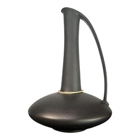 Austrian Gmudner Keramik Matte Black Decorative Pitcher With Raffia Detail, 50s