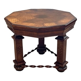 Tuscan Wood and Metal Side Table Etching and Inlaid Wood by Arte Brotto