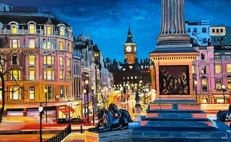 Trafalgar Square Big Ben Westminster London England by British Cityscape Artist