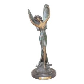 Bronze Statue of "Dragonfly Girl, Li Buelle" by L. Bossin, Signed.