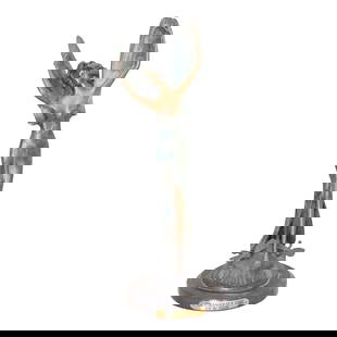 Bronze Statue of "Dragonfly Girl, Li Buelle" by L. Bossin, Signed.: A lost-wax process Art Nouveau style bronze sculpture by L. Bossin. Signed. 20" tall and 8" wide. Condition: Alterations: Original Condition Unaltered Imperfections: Some Imperfections Condition