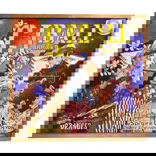 Ben Sakoguchi "Gi Ball Brand" From "Orange Crate Series" Signed Original: From his "Orange Crate Label Series: The Unauthorized History of Baseball in 100-odd Paintings," this piece is titled "GI Ball Brand" from 2005. Acryllic on stretched canvas, framed, features Jackie