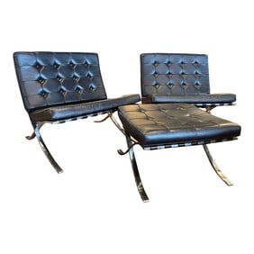 Mid 20th Century Ludwig Mies Van Der Rohe and Lilly Reich Barcelona Collection, 2 Chairs & 1 Ottoman