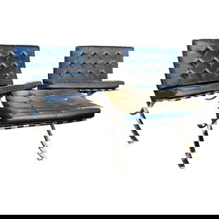 Mid 20th Century Ludwig Mies Van Der Rohe and Lilly Reich Barcelona Collection, 2 Chairs & 1 Ottoman: *Rare- Vintage* Ludwig Mies Van Der Rohe and Lilly Reich 1950s-1960s Barcelona Chair by Knoll Marked "KP" on Chair for Knoll Production ottoman measurements: 15"h x 22"l x 24"w Condition: