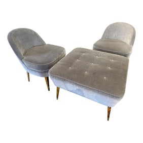 Set of 2 Nalesso Italian Marques Velvet Club Chairs and Ottoman