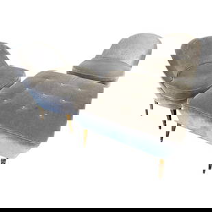 Set of 2 Nalesso Italian Marques Velvet Club Chairs and Ottoman: We believe these pieces were made for the Gucci retail stores. We do not have any documentation to validate that assumption. Furniture pieces by Nalesso, such as counter chairs and stools, were