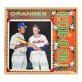 Original Ben Sakoguchi Painting "Photo Op Brand" From the Orange Crate Label Series