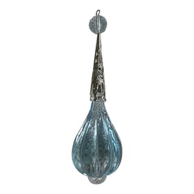 Vintage Christmas Ornament - Acrylic Teardrop in Blue With Silver Accent