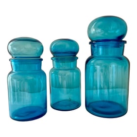 Vintage Set of 3 Glass Apothecary Jars With Bubble Tops - Made in Belgium