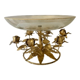 Vintage Gilt Tole Hollywood Regency Compote Bowl