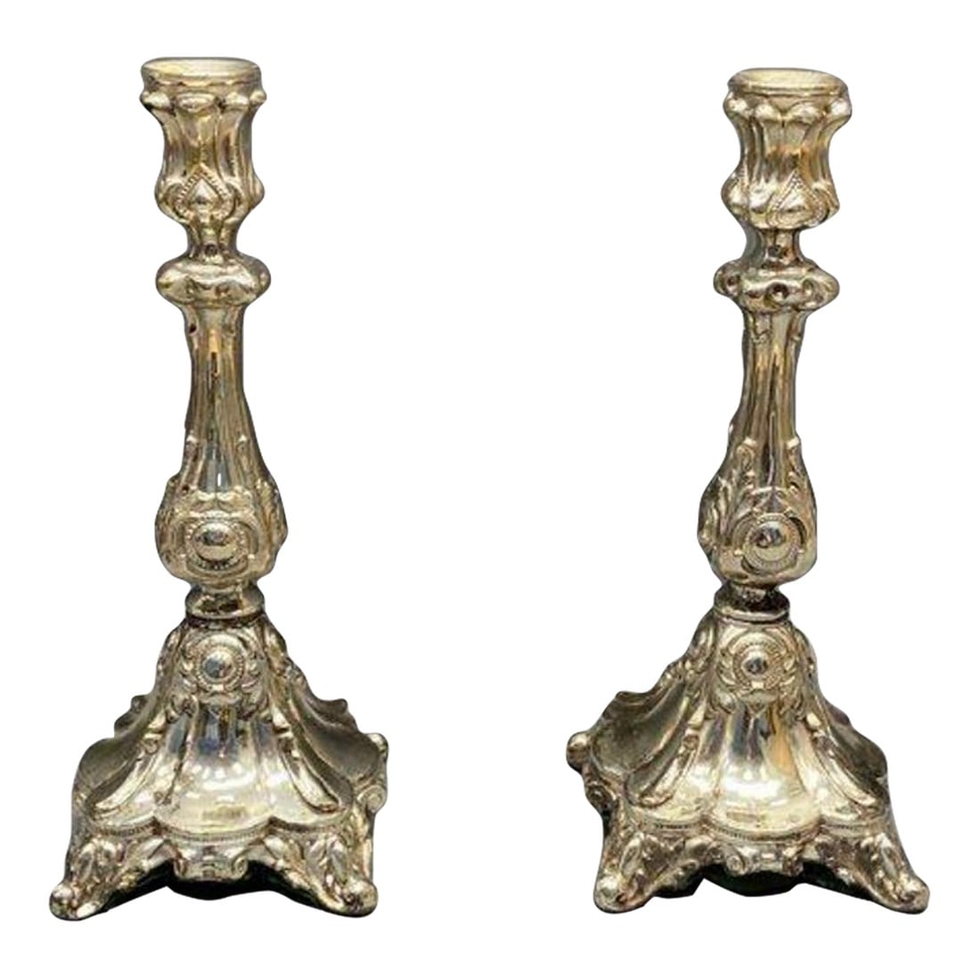 Pair of Vintage Silver Plate Ornate Candlesticks: This Pair of Vintage Silver Plate Ornate Candlesticks will add elegance to add table and room! Condition: Alterations: Original Condition Unaltered Imperfections: Some Imperfections Condition Notes: G