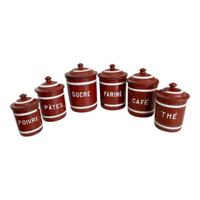 Early 20th Century Vintage French Enamelware Canister Collection- Set of 6