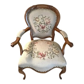 1920s French Needlepoint Upholstered Walnut Accent Chair
