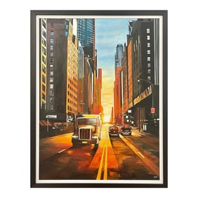 Manhattan Henge Truck New York City Sunset by Contemporary British Urban Landscape Artist