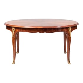 1940s French King Wood Louis XV and Maison Jansen Style Gilt Metal Mounted and Inlaid Mahogany Dinin