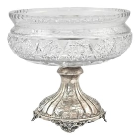 Antique Italian 800 Silver and Cut Glass Centerpiece Bowl Solid