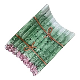 Vintage French Pierced Majolica Faience Hand Painted Red Asparagus Platter