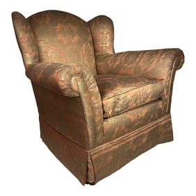 Wingback Plush Club Chair George Smith Style Upholstered in Fortuny Impero Fabric From Italy