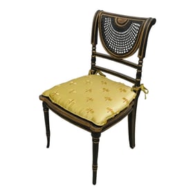 Antique English Regency Style Caned Side Chair With Dragon Fly Fabric Cushion