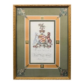 Antique Pair of Family Crests Baronial with Stags, Dogs, Goats and Lions