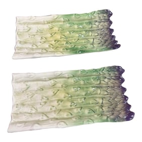 Pair of Vintage Portuguese Majolica Faience Asparagus Green Ceramic Platters