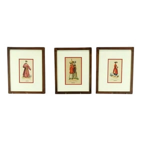 Set of Three Framed 19th Century Colored Prints of Chinese Figures
