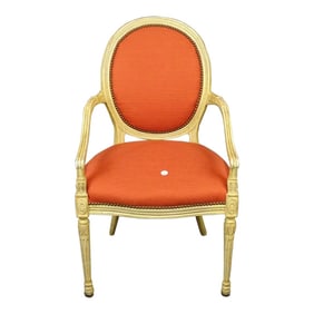 Mid 20th Century Louis Xv Style Coral Upholstered French Arm Chair With Racks Oval Back