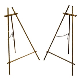 Pair of Large Gilt Metal Faux Bamboo Painting Display Easels