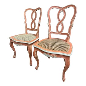 18th Century Style Venetian Italian Chairs in Coral Paint- Set of 2