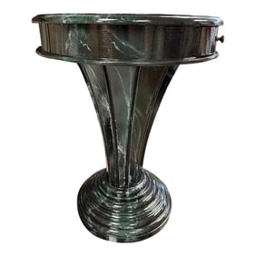 1990s Faux Marble Round Fluted End Table With Drawer Hollywood Regency