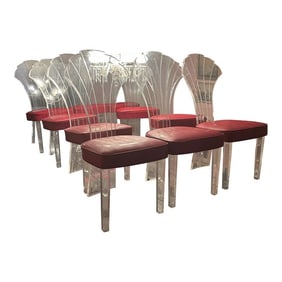 Set of 10 Acrylic Lucite Modern Hollywood Regency Shell Back Grosfeld House Style Dining Side Chair