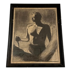 Large 1920s Sketch of a Male Nude in Swimsuit