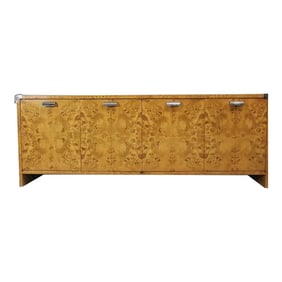 1980s Leon Rosen for Pace Collection Burlwood and Chrome Credenza