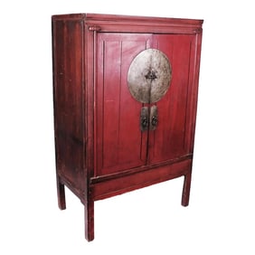 Mid 19th Century Antique Chinese Red Armoire Cabinet