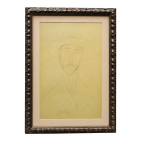 Vintage After Amedeo Modigliani Portrait Print of a Man, Framed