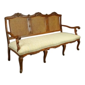 French Louis XV Style Walnut Caned Settee or Sofa