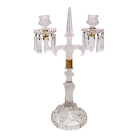 Vintage French Dual Armed Glass Crystal Candelabra