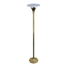 Vintage Stiffel Brass Tulip Torchiere Floor Lamp Original Milk Glass Diffuser