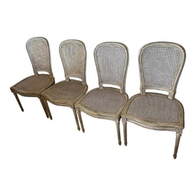 1920s Swedish Gustavian Louis XV Style French White Balloon Back Caned Chairs- Set of 4