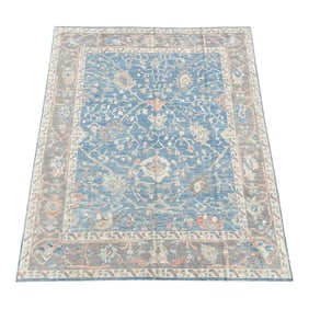 Hand-Knotted Oushak Area Rug for Bedroom