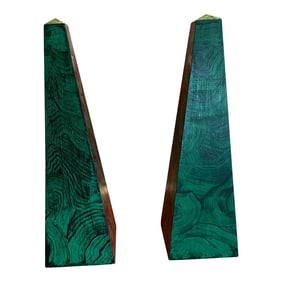 A Pair of Irwin and Lane Hand Painted and Hand Made Faux Malachite Obelisks