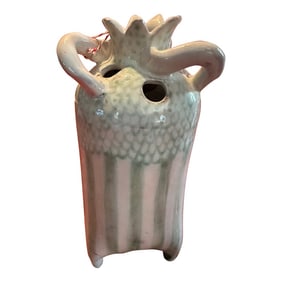 Handcrafted Striped Celadon Green Ceramic Vase