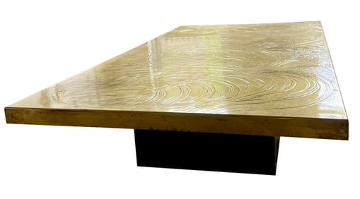 1980s Coffee Table of Acid Etched Brass by Guy De Jong