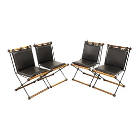 1960s Cleo Baldon Wrought Iron and Wood X Form Dining Chairs - Set of 4