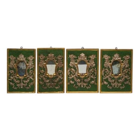 Antiques Italian Polychrome Green and Gilt Gold Wall Mirrors- Set of 4