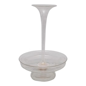 Late 19th Century Blown Glass Flower Epergne in the Shape of a Trumpet Vase With an Etched Glass Bow