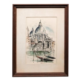 1960s Watercolor Painting on Paper Venice Santa Maria De La Salute Marie Louise Cuttler