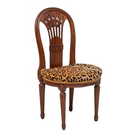 Late 18th Century Louis XVI Leopard Upholstered in Mahogany With Balloon Back Chair in the Style of