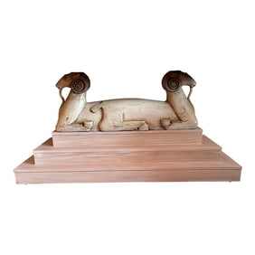 1930â€™s Style Three Tier Pickled Oak Ram Console Table With Goats